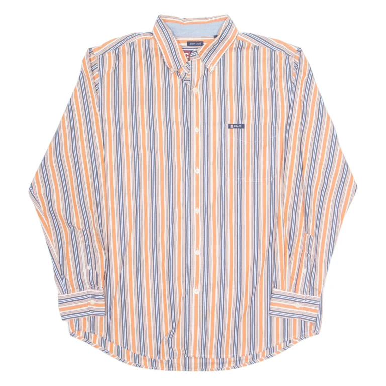 CHAPS Mens Shirt Orange Striped Long Sleeve L