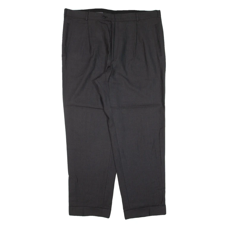 YVES SAINT LAURENT Pleated Pinstripe Mens Knit Trousers Black Tapered Wool W40 L30