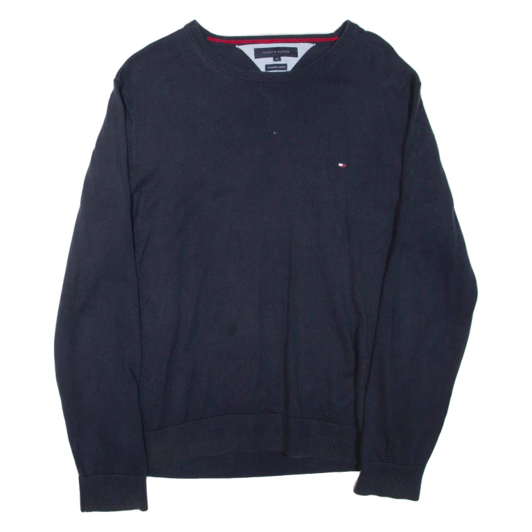 TOMMY HILFIGER Mens Jumper Blue 1/4 Zip Tight Knit XL