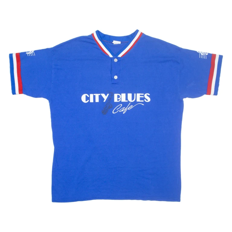 EMPIRE SPORTING GOODS City Blues Cafe Mens T-Shirt Blue Button Neck 2XL