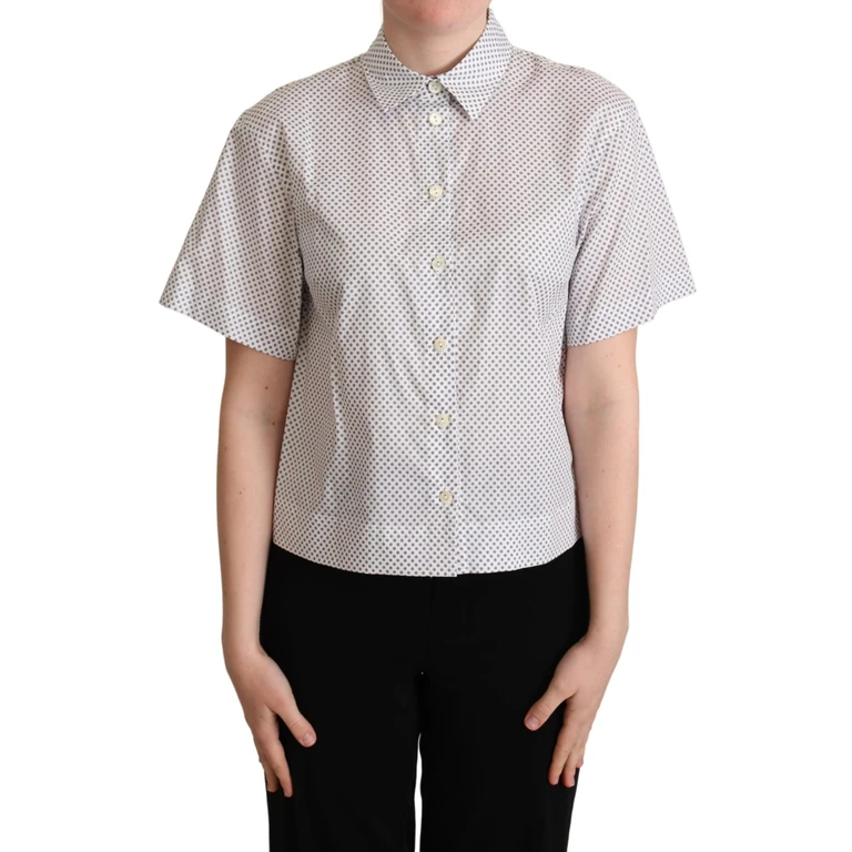 Dolce & Gabbana White Gray Polka Dots Collared Button Shirt Cotton - Women