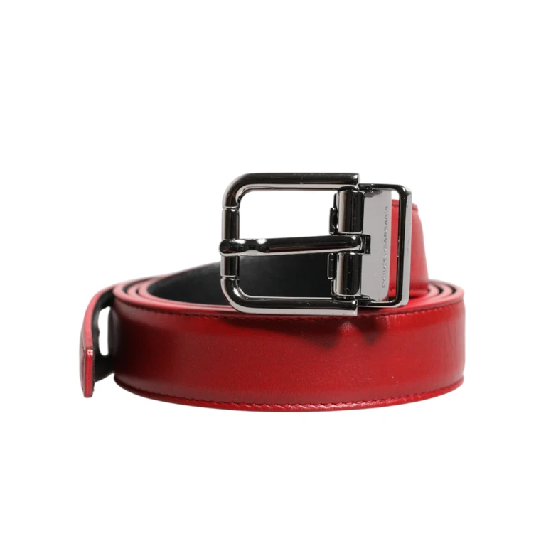 Dolce & Gabbana Red Leather Silver Tone Metal Buckle Belt - Men