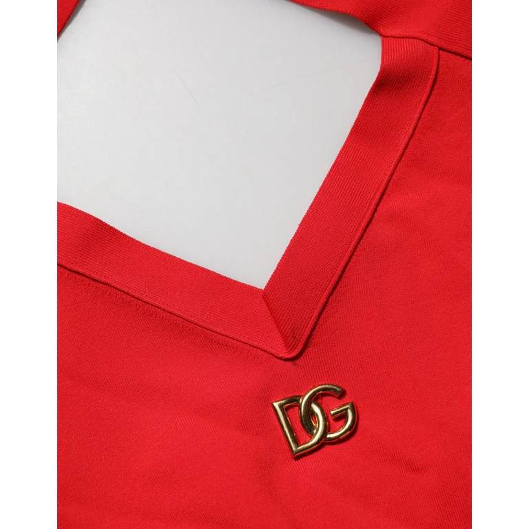 Red Viscose Sleeveless Halter Crop Tank Top Nylon Polyester Pu - Women
