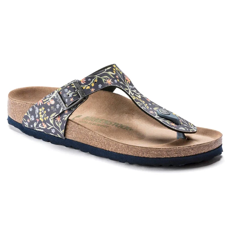 Gizeh Birko-Flor Vegan Watercolor Flower Navy Sandals