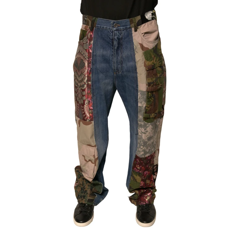 Dolce & Gabbana Blue Patchwork Cotton Straight Denim Jeans Clothing - Men