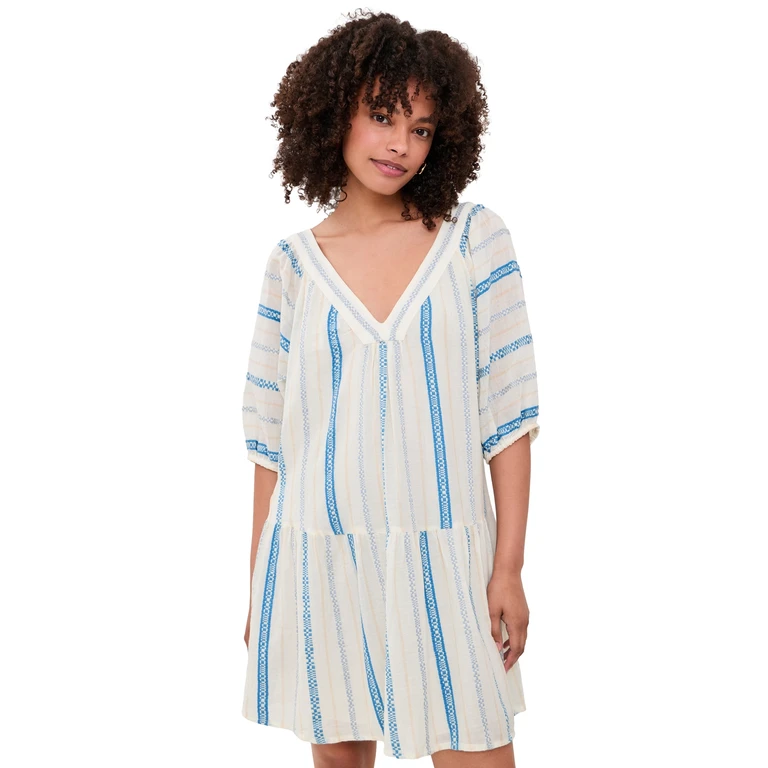 Velvet Selita Dress Cream/Blue L