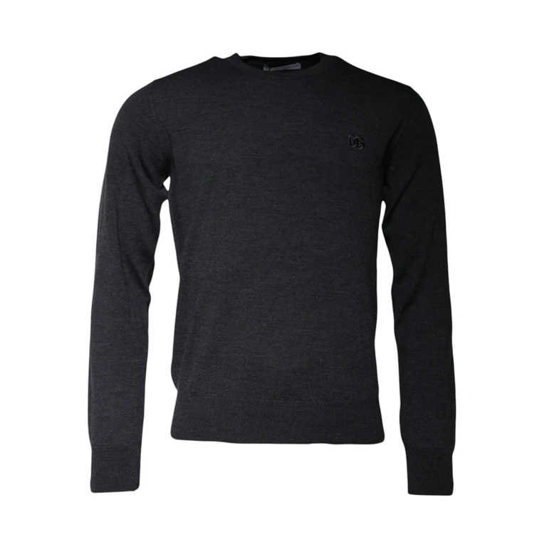 Dolce & Gabbana Dark Gray Dg Logo Crew Neck Pullover Sweater Virgin Wool Clothing - Men