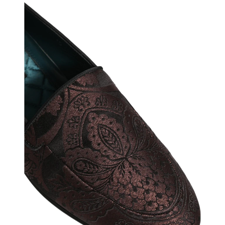 Dolce & Gabbana Maroon Jacquard Leather Slip On Loafers Shoes - Men