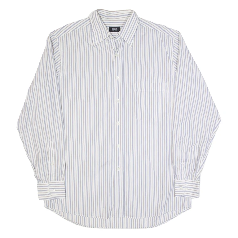BOSS HUGO BOSS Mens Shirt Cream Striped Long Sleeve L