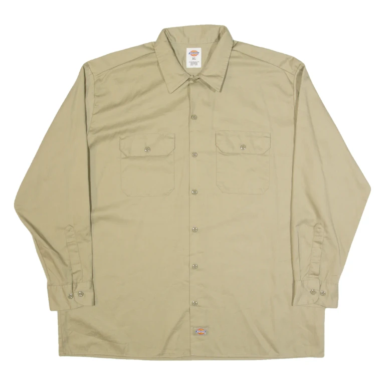 DICKIES Mens Worker Shirt Beige Long Sleeve XL