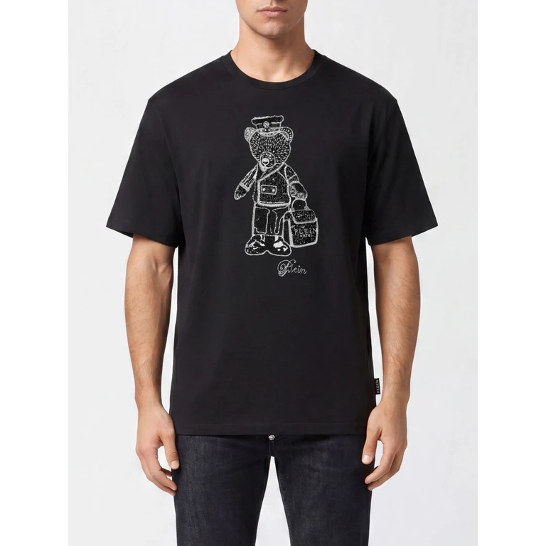 Cotton T-shirt with Sequin Teddy Bear Embroidery (FAECMTK8415PJY002N02)