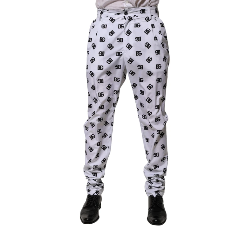 Dolce & Gabbana White Logo Cotton Skinny Denim Trouser Pants Black And Polyester - Men