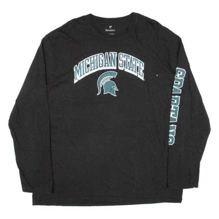 FANATICS Michigan State Mens T-Shirt Black Long Sleeve USA 2XL