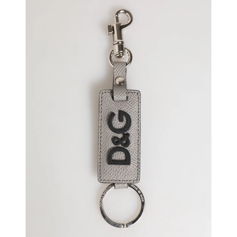 Dolce & Gabbana Gray Leather Logo Metal Ring Keychain Holder Men Keyring Calf - Men