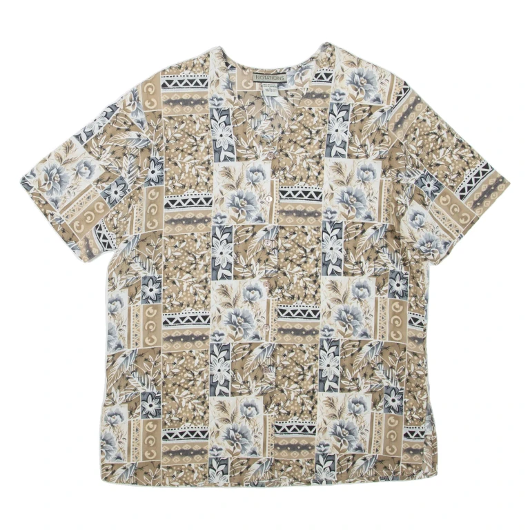 NOTATIONS Womens Printed Top Brown V-Neck Floral M