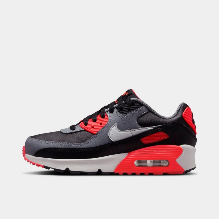 Grade School Air Max 90 'Black Cool Grey Bright Crimson Photon Dust Gs' Sneakers