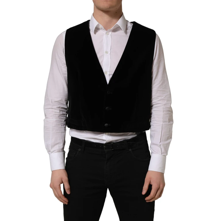 Dolce & Gabbana Black Cotton Singlebreasted Waistcoat Vest Viscose Nylon Elastane Clothing - Men