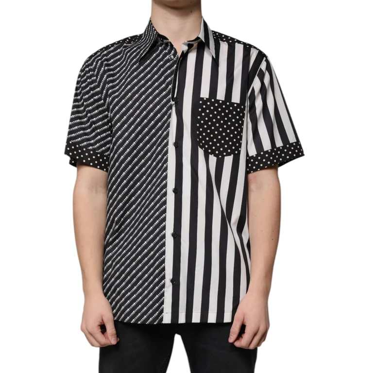 Dolce & Gabbana Black White Striped Button Down Casual Shirt And Cotton - Men