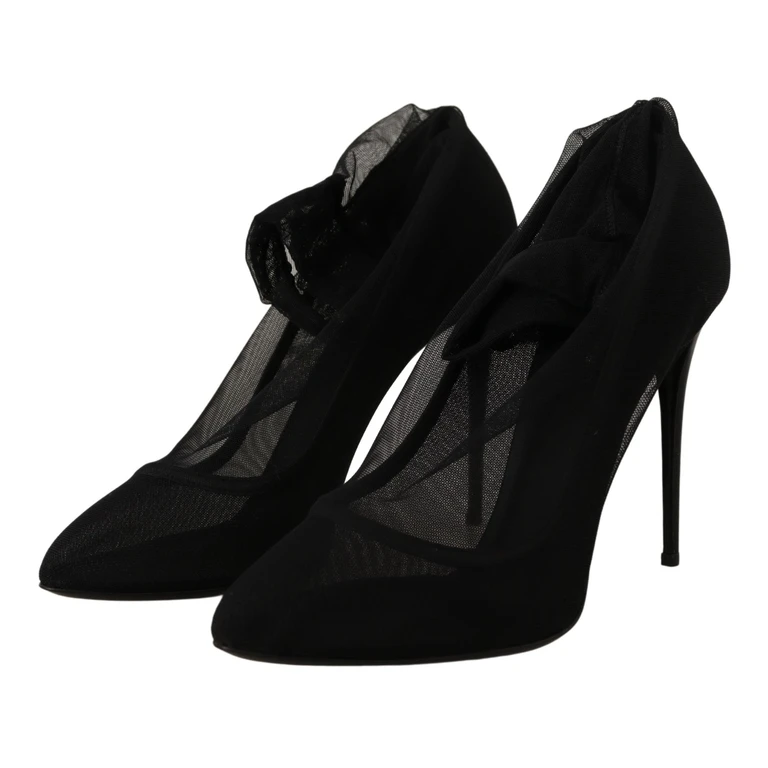 Dolce & Gabbana Black Tulle Stretch Boots Pumps Shoes Elastane - Women
