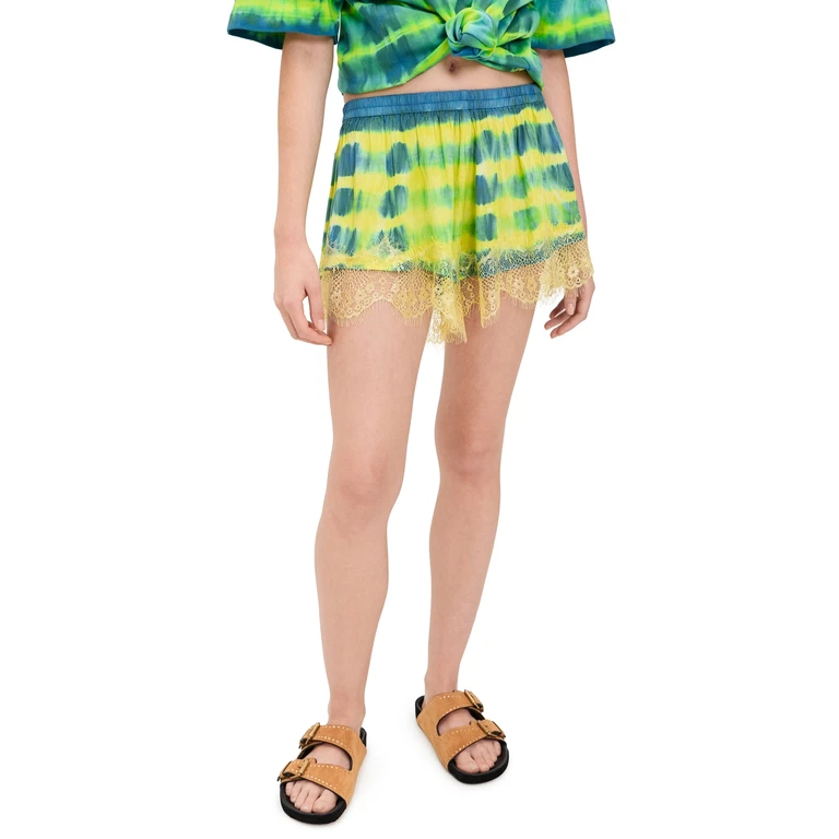 Ciao Ciao Vacation Curacao Tie Dye Lace Trim Shorts Green/Blue S