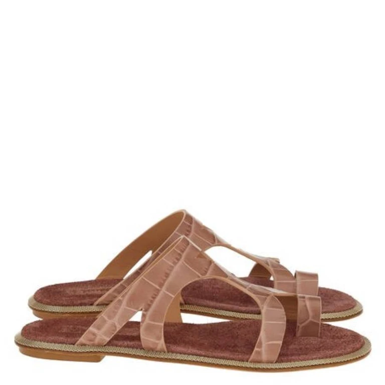 Marilu Croc-Embossed Leather Sandals, Size 7 C