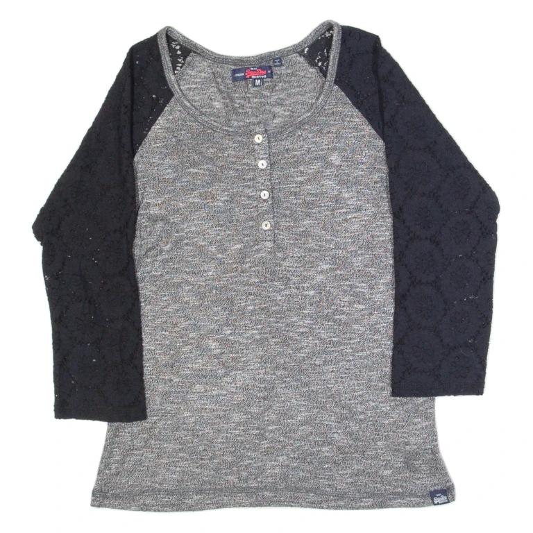 SUPERDRY Womens Top Grey 3/4 Sleeve M