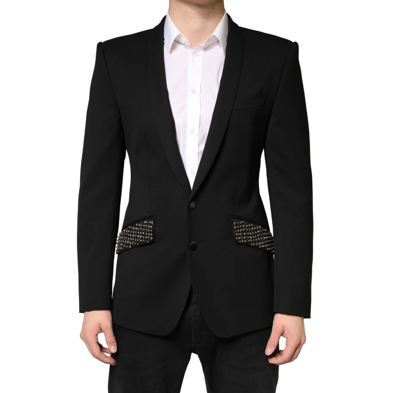 Dolce & Gabbana Black Embellished Single Breasted Blazer Virgin Wool Silk Clothing - Men