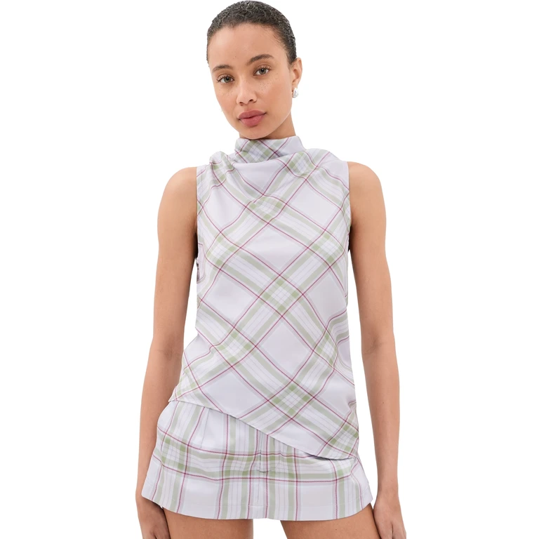 Marques'Almeida Lightweight Drill Cowl Neck Top Tartan Plaid 12