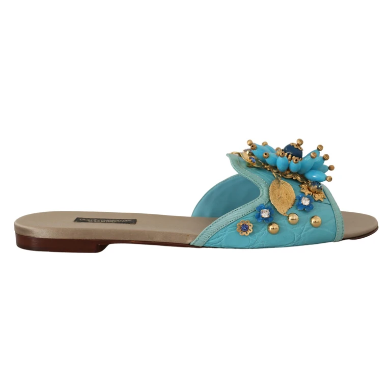 Dolce & Gabbana Blue Crystal Exotic Leather Sandals Viscose - Women