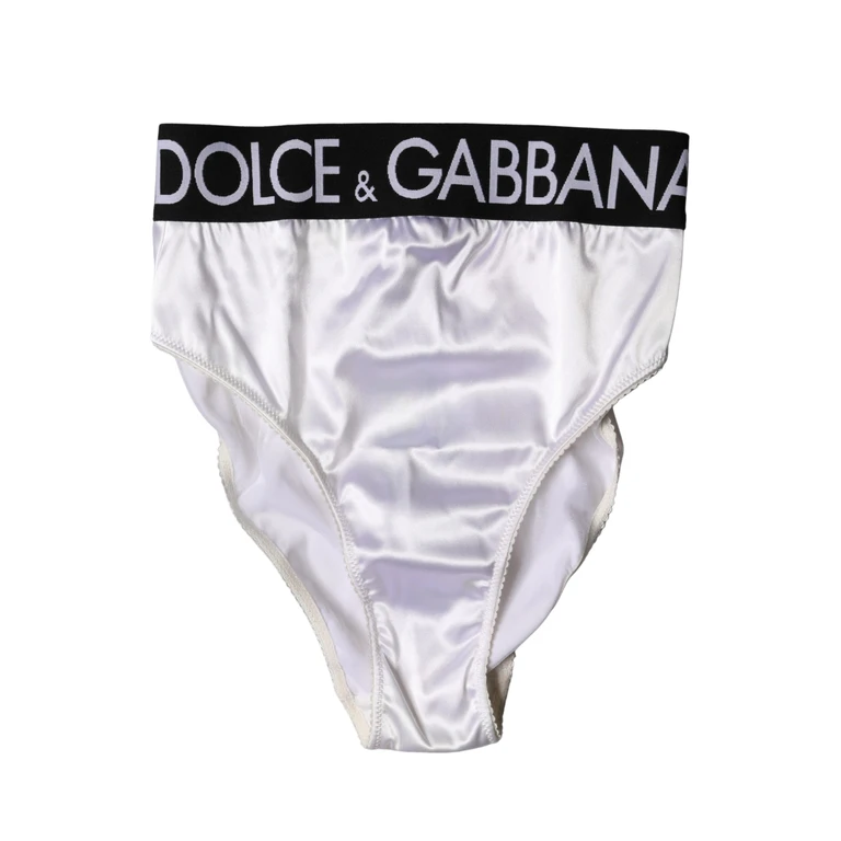 Dolce & Gabbana White Logo Brief High Waist Panty Underwear Black And Acetate Elastane Nylon Clothing - Women