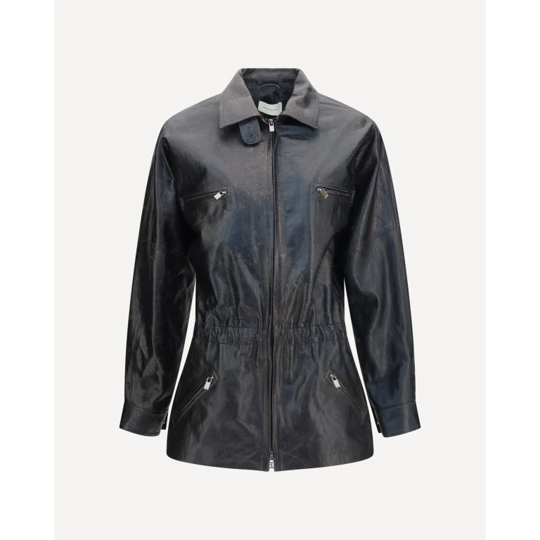 Vintage leather Jacket with drawstring Female 40