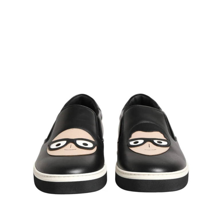 Black Leather Signature Figures Sneakers Shoes - Men