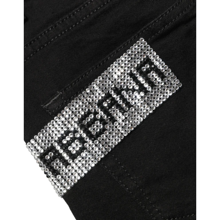 Dolce & Gabbana Black Grace Rhinestone Highwaist Denim Jeans Cotton Elastane Clothing - Women