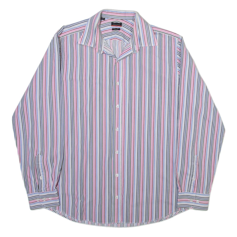 PIERRE CARDIN Mens Shirt White Striped Long Sleeve L