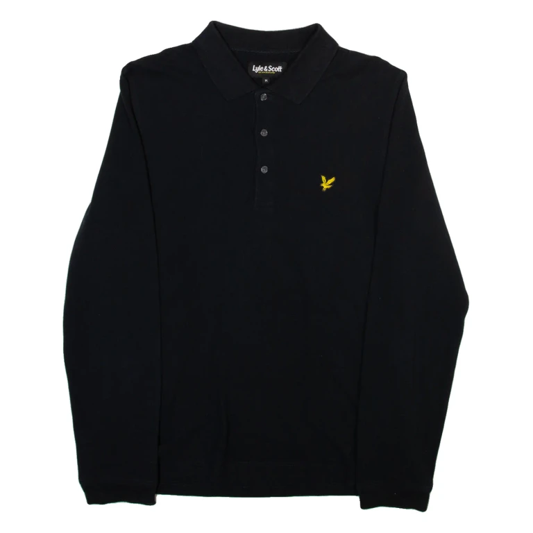 LYLE & SCOTT Mens Polo Shirt Black Long Sleeve M