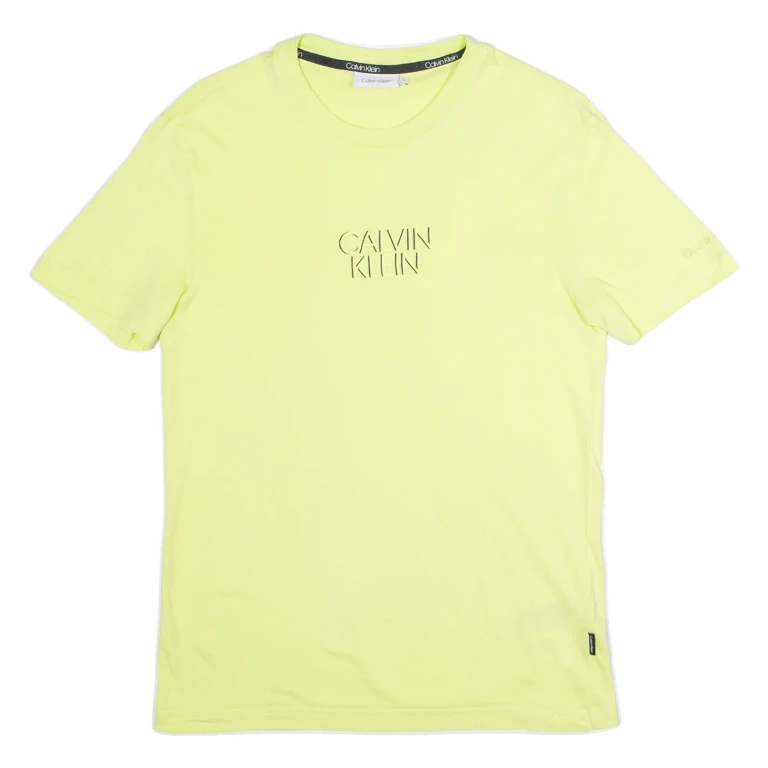 CALVIN KLEIN Mens T-Shirt Yellow Crew Neck XS