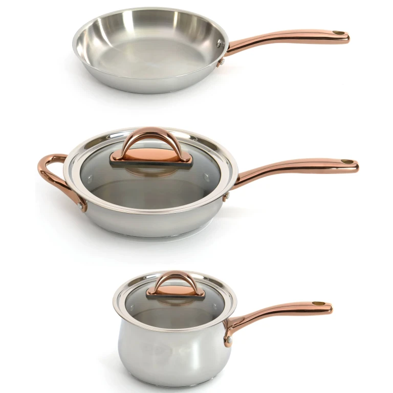 Ouro Gold 5pc 18/10 Stainless Steel Starter Set, Glass Lids, Rose Gold Handles