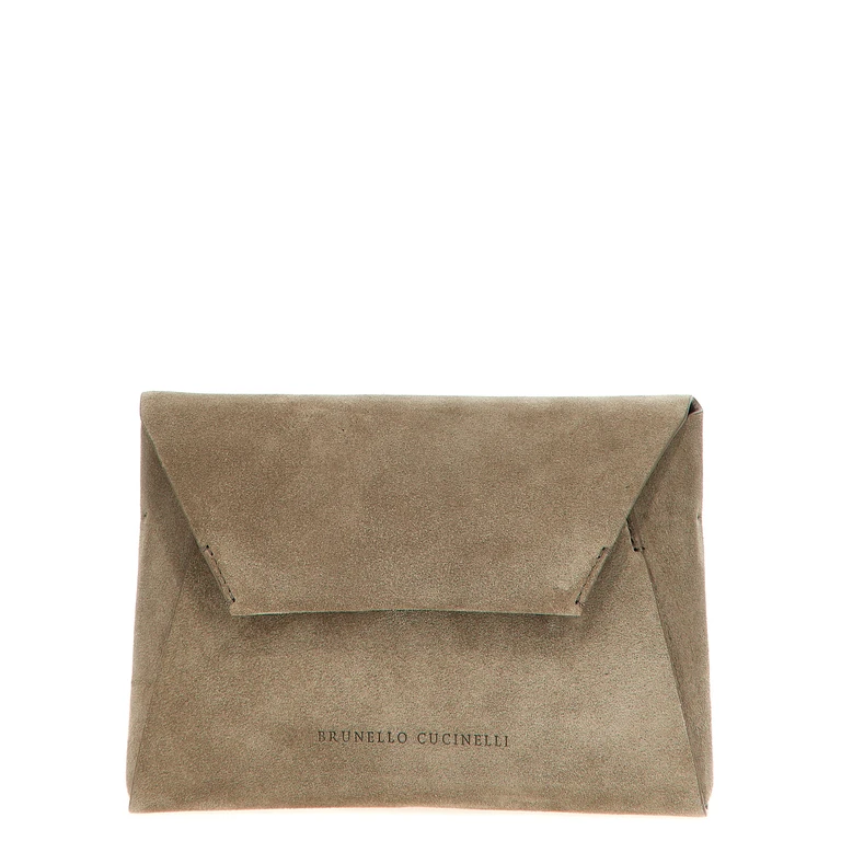 Brunello Cucinelli Gray Calfskin Clutch Bag - Women