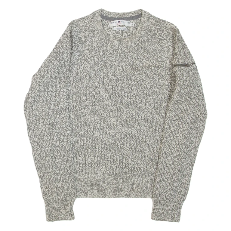 TOMMY HILFIGER Womens Heavy Knit Jumper Grey Chunky Knit M