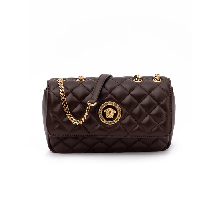Versace Brown Quilted Leather Shoulder Strap Bag Beige - Women