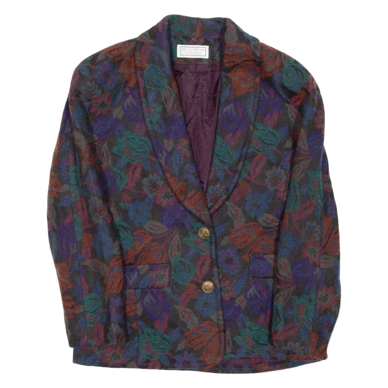 LE-CA WEAR Womens Blazer Coat Purple Floral M