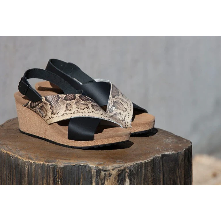 Unisex Samira Leather Black/Snake Beige