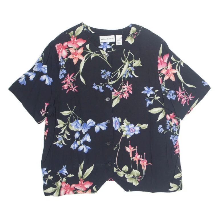 ALFRED DUNNER Womens Printed Shirt Black 90s Floral L