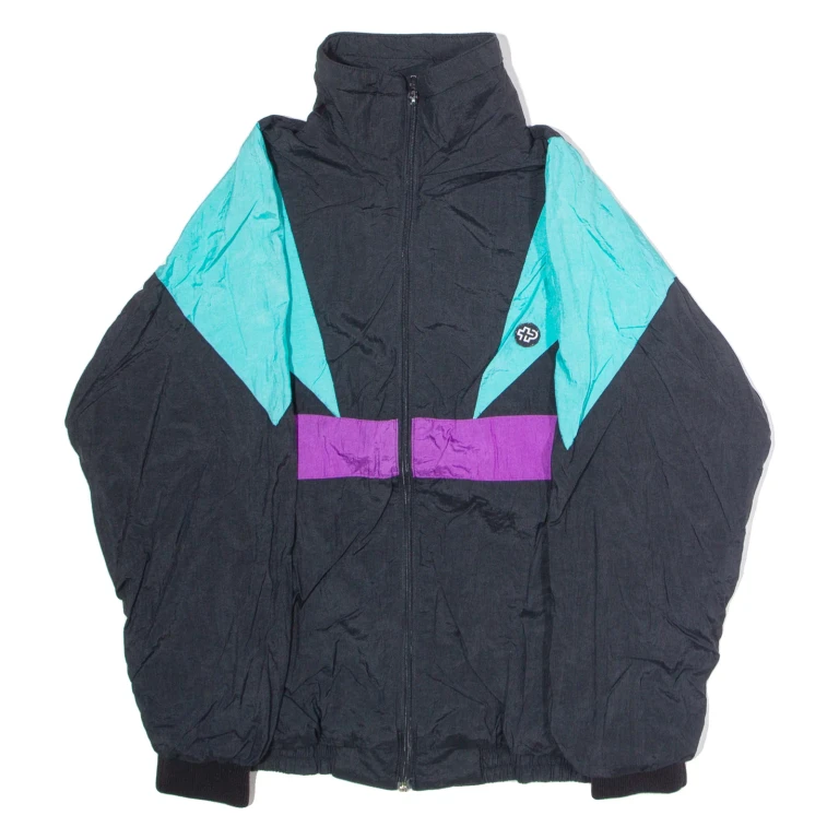 DESIGN RA TRIKORA Mens Shell Jacket Black Nylon 90s Colourblock S