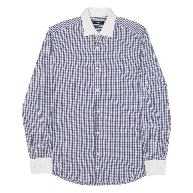 HUGO BOSS Slim Fit Mens Shirt Blue Check Long Sleeve S