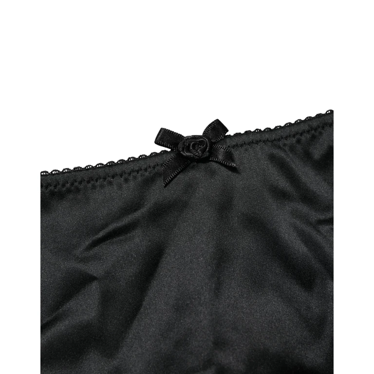 Black Silk Stretch Mid Waist Brief Panty Underwear Elastane Clothing - Women
