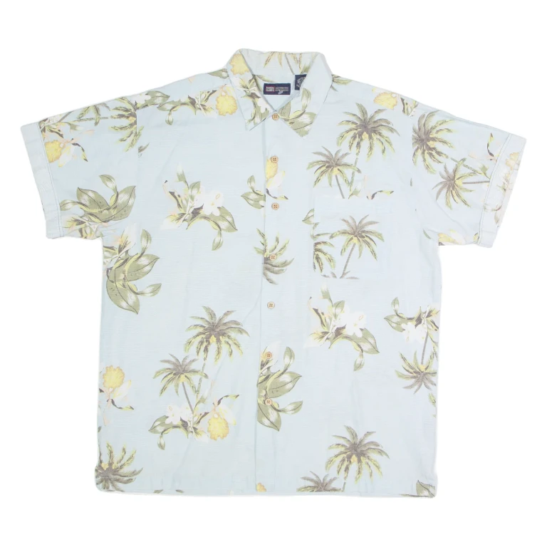 FADED GLORY Mens Hawaiian Shirt Blue Floral L