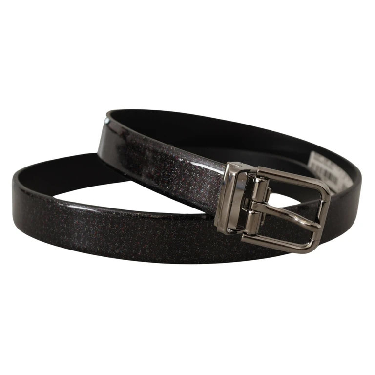 Black Vernice Puntinata Leather Silver Tone Metal Belt - Men