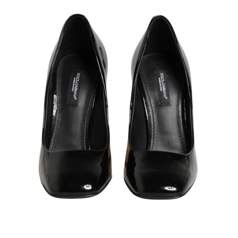 Dolce & Gabbana Black Gold Patent Leather Logo Heels Pumps Shoes 100lf - Women
