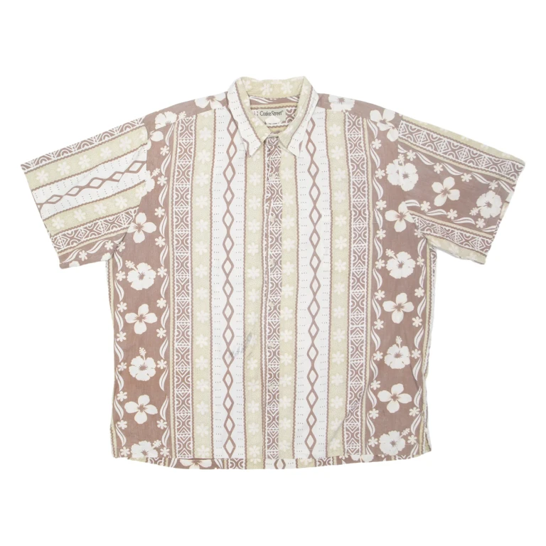 COOKE STREET Mens Hawaiian Shirt Beige Crazy Pattern XL
